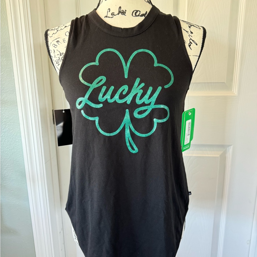 Tipsy Elves Black and Green Lucky Tank Top